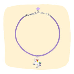 Unicorn Necklace for Girls - Choker Pendant with purple enamel charm and flying unicorn design on adjustable chain. Perfect for ages 3 to 7.