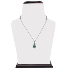 Christmas tree pendant necklace displayed on a jewelry stand, part of the festive holiday jewelry set for girls by Arendelle.