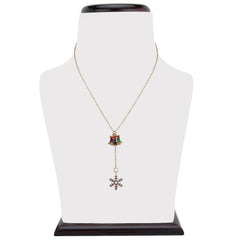 Christmas Jewelry Sets - Girls Holiday Pendant displayed on a stand, showcasing the bell and snowflake necklace ideal for festive outfits and gifting.