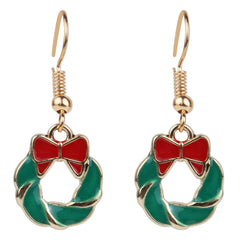 Close-up of holiday-themed wreath earrings with red bows from the Christmas Jewelry Set - Festive Jewelry for Girls, ideal for ages 3 to 13+.