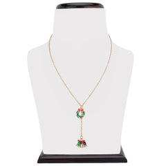 Christmas Wreath & Bell Pendant necklace displayed on stand, part of hypoallergenic jewelry sets for girls in festive holiday collection.