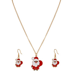 Santa Claus pendant necklace and matching earrings from the Christmas Jewelry Set for Girls. Fun holiday accessory for festive occasions.