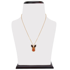 Rudolf Reindeer pendant necklace from Arendelle's Christmas Jewelry Set displayed on a white jewelry stand, ideal festive accessory.