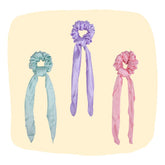 Pastel Satin Scrunchies Set with Scarf - Pack of 3