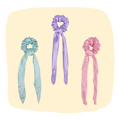 Pastel Satin Scrunchies Set with Scarf - Pack of 3