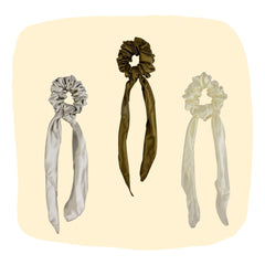 Elegant Satin Pearl Scrunchies with Scarf - 3 Pack