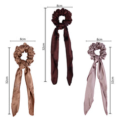 Arendelle Satin Scrunchies Pack - Medium, Scarf | Set of 3 with 8cm diameter and 32cm scarf length, ideal for elegant ponytails or buns.