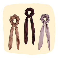 Medium Satin Earth Scrunchies 3-Set Pack with Scarf