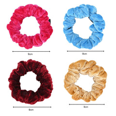 Velvet Hair Scrunchies Pack - 4 Pieces with 9cm diameter each in vibrant colors. Perfect hair accessory for trendy and gentle styling.