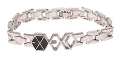 Silver bracelet with black enamel accents