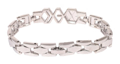 Back view of silver geometric link bracelet