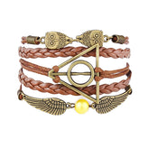 Harry Potter Inspired Brown Deathly Hallow & Snitch Multi-strand Bracelet
