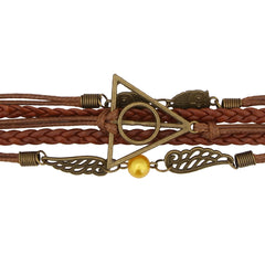 Harry Potter Inspired Brown Deathly Hallow & Snitch Multi-strand Bracelet