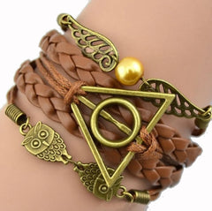 Harry Potter Inspired Brown Deathly Hallow & Snitch Multi-strand Bracelet