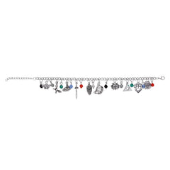 Legend of Zelda themed charm bracelet with multicolored beads and silver charms