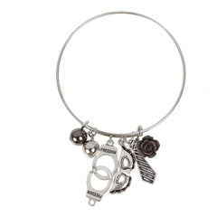 Silver Kada bracelet with charms, jewelry for couples, adjustable bangle