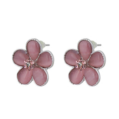 Pink flower earrings with rhinestones for jewelry accessories