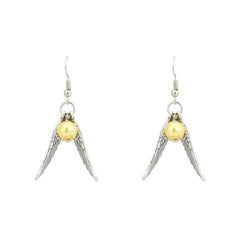 Harry Potter Snitch and Wings Earrings with yellow pearl