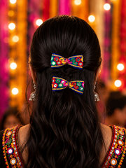 Dholida Bow Clip Set – Vibrant Navratri Hair Accessories