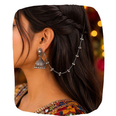 Navratri Silver Ghungroo Ear Chain /Hair Chain