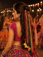 Navratri Hair Tassel Cords – Handcrafted Festive Braided Parandi with Kodi Shells & Bells for Garba