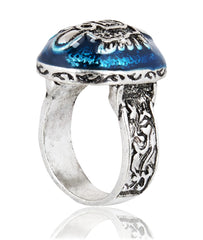 Silver ring featuring Damon's Daylight Blue design with detailed engravings, ideal for Vampire Diaries supporters
