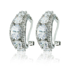 Chic cubic zirconia brass loop silver earrings with a curved design and shimmering stones. Stylish accessory for gifting or daily elegance.