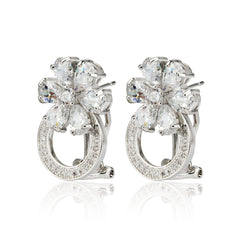 Side view of Cubic Zirconia and Brass Flower Loop Silver Earrings showcasing 3D floral design and sparkling loop, perfect for formal wear.