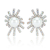 Swarovski Elements Pearl Earrings - Studs with radiant crystal accents and central pearl, ideal for elegant and timeless jewelry collections.