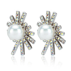 Genuine Swarovski Pearl Stud Earrings featuring shimmering crystals and a lustrous pearl, perfect for formal and everyday wear.