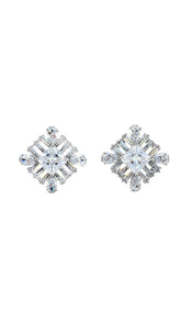 Cubic Zirconia Stud Earrings in radiant silver with a floral diamond-shaped design, perfect for elegant daily wear or special occasions.