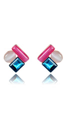 Imitation Opal Stud Earrings with pink, blue, and opal-inspired stones in a geometric design. Elegant opal design for versatile wear.