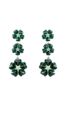 Cubic Zirconia Green Emerald Dangle and Drop Earrings with floral design on white background. Elegant jewelry set for formal and casual wear.