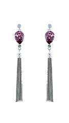 Genuine Swarovski Elements Wine Dangle and Drop Earrings with heart-shaped wine crystals and silver tassels, ideal for elegant daily or event wear.