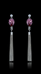 Swarovski Wine Dangle Earrings featuring deep wine crystal hearts and cascading silver chains, perfect for jewelry lovers seeking refined sparkle.