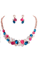 Opal Necklace Set - Imitation Jewelry for Women featuring pink, blue, and white stones with matching earrings. Statement jewelry for elegant styling.