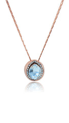 Genuine Swarovski Elements Evils Eye Rose Gold Pendant featuring a sparkling blue crystal center surrounded by clear Swarovski accents on a rose gold chain.