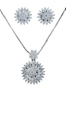 Cubic Zirconia Jewelry Set - Pendant & Studs featuring a floral design with sparkling stones, ideal for elegant occasions and formal wear.