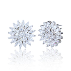 Close-up of Cubic Zirconia Flower Stud Earrings with marquise-cut stones, offering a radiant and luxurious accessory for women.