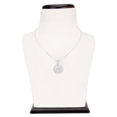 Cubic Zirconia Statement Pendant Necklace displayed on a jewelry bust, showcasing its elegant sparkle and floral motif.