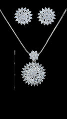 Timeless Cubic Zirconia Pendant and Flower Stud Earrings Set with size reference, perfect for weddings, parties, and evening events.