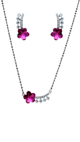 Swarovski Pink Flower Set with pendant and earrings featuring genuine Swarovski Elements in floral design, ideal for weddings or gifts.