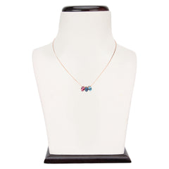 Elegant Swarovski Elements necklace with pink and blue crystals displayed on a white bust stand. Perfect jewelry set for stylish occasions.