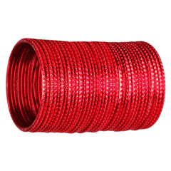 Single stack of Red Metal Bangles Set 36 Pcs - Elegant Traditional Bangles highlighting detailed metallic finish and festive appeal.