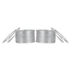 Traditional Metal Bangles Set - 36 Pcs in silver color, displayed in pairs with a few bangles tilted to show texture and shine.
