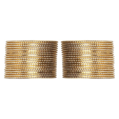 Close-up of 36-piece Gold Metal Bangles Set - Traditional Jewelry, stacked in pairs, ideal for festive and daily wear in Apparel & Accessories > Jewelry.