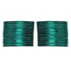 Close-up of 36-piece Green Metal Bangles Set with textured surface, part of Arendelle's 12-color, 7-size jewelry collection.