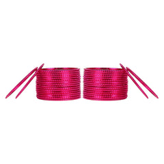 Arendelle Pink Metal Bangles Set - Traditional Metal Bangles | 36 Pcs, featuring glossy finish and stacked design for girls' festive wear.
