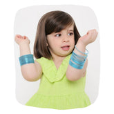 Young girl wearing Arendelle Light Blue Metal Bangles Set, showcasing classic and versatile jewelry for kids. Ideal for ages 3 to 12.