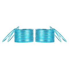 Arendelle Light Blue Metal Bangles Set of 36 pieces displayed in two stacks. Durable and stylish jewelry for girls in 12 colors and 7 sizes.